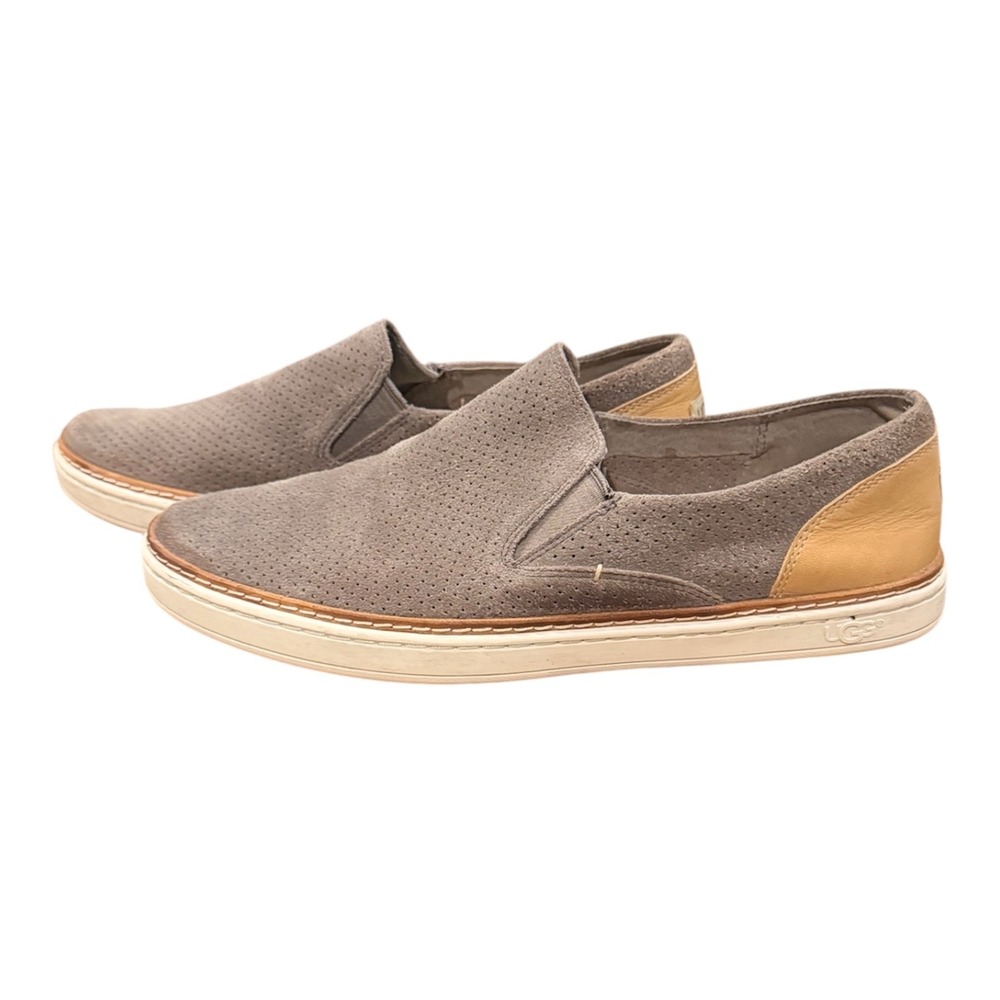 UGG‎ Jass Perforated Suede Slip On Sneakers Grey Tan Leather 1018375 Womens 8.5